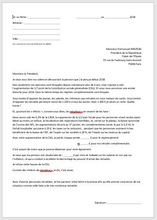 Retraités lettre au président Retraités lettre au président