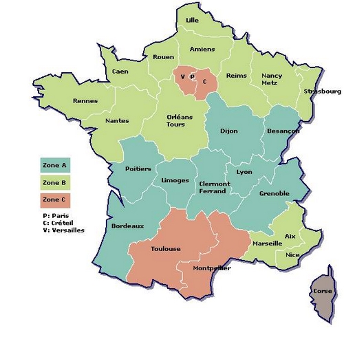 Zones vacances scolaires Zones vacances scolaires